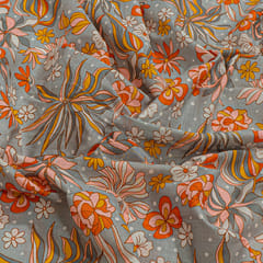 Grey Colour Cotton Cambric Printed Fabric