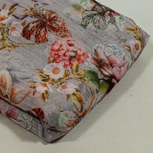 Grey Colour Chanderi Printed Fabric