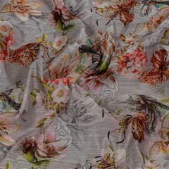 Grey Colour Chanderi Printed Fabric