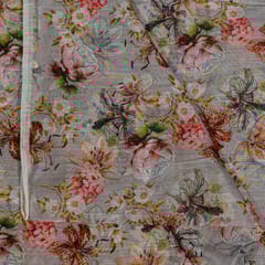 Grey Colour Chanderi Printed Fabric