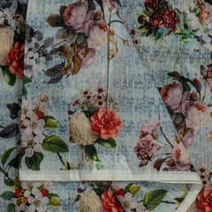 Grey Colour Chanderi Printed Fabric