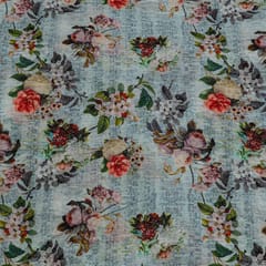 Grey Colour Chanderi Printed Fabric