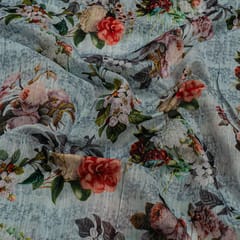 Grey Colour Chanderi Printed Fabric