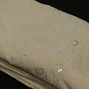 Off White Colour Dyeable Cotton Embroidered Fabric