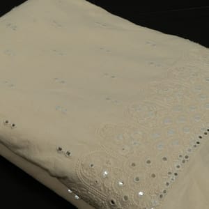 Off White Colour Dyeable Cotton Embroidered Fabric