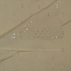 Off White Colour Dyeable Cotton Embroidered Fabric