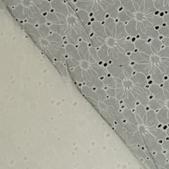 Off White Colour Dyeable Cotton Chikan Embroidered Fabric