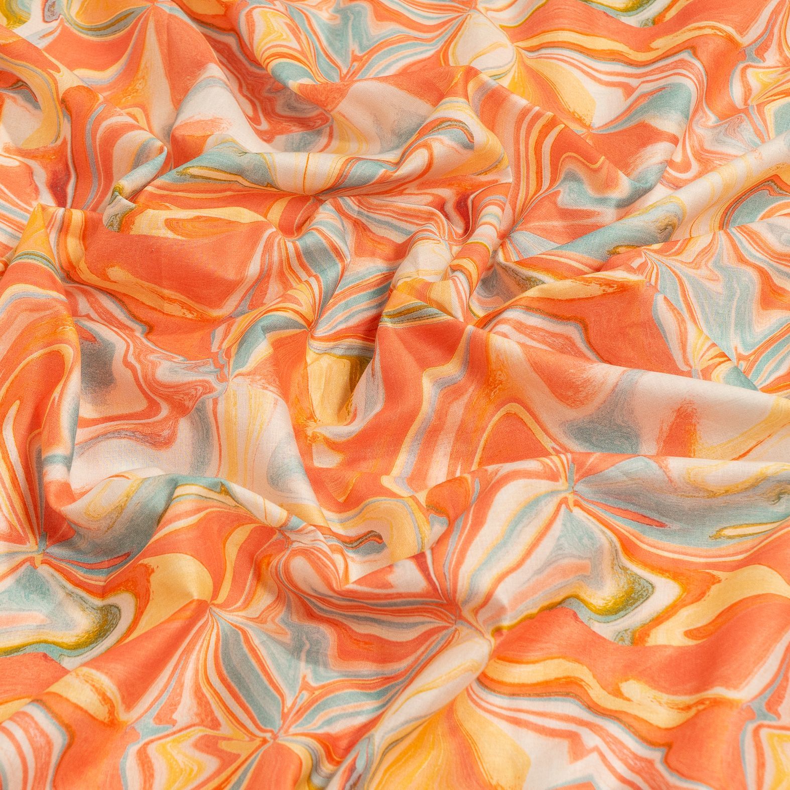 Orange Colour Lawn Cotton Digital Printed Fabric