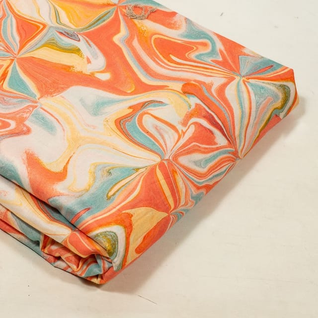 Orange Colour Lawn Cotton Digital Printed Fabric