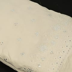 Off White Colour Dyeable Cotton Embroidered Fabric