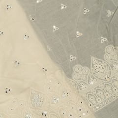 Off White Colour Dyeable Cotton Embroidered Fabric