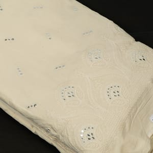 Off White Colour Dyeable Cotton Embroidered Fabric