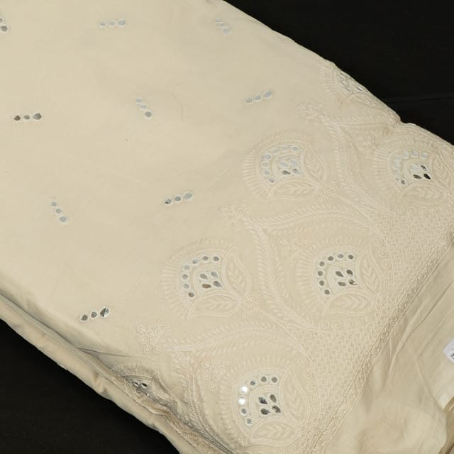Off White Colour Dyeable Cotton Embroidered Fabric