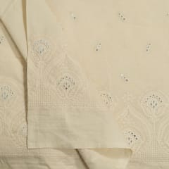 Off White Colour Dyeable Cotton Embroidered Fabric