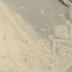 Off White Colour Dyeable Cotton Embroidered Fabric
