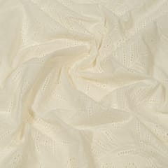 Off White Colour Dyeable Cotton Chikan Embroidered Fabric