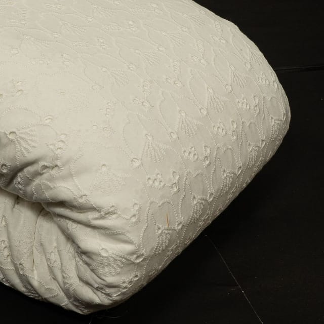 Off White Colour Dyeable Cotton Chikan Embroidered Fabric