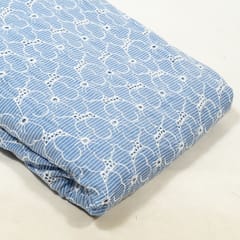 Sky Blue Colour Chikan Chambrey Stripes Fabric