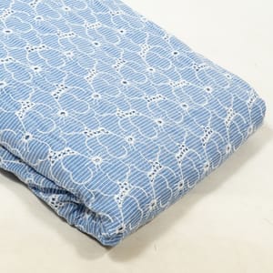 Sky Blue Colour Chikan Chambrey Stripes Fabric