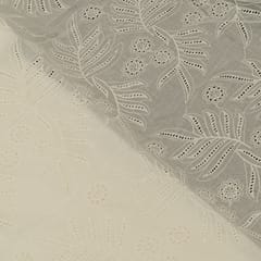 Off White Colour Dyeable Cotton Chikan Embroidered Fabric