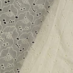 Off White Colour Dyeable Cotton Chikan Embroidered Fabric