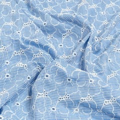 Sky Blue Colour Chikan Chambrey Stripes Fabric
