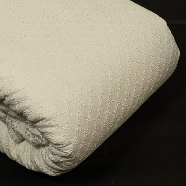 Off White Colour Dyeable Cotton Chikan Embroidered Fabric