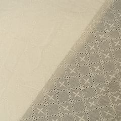Off White Colour Dyeable Cotton Chikan Embroidered Fabric