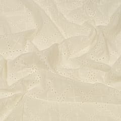 Off White Colour Dyeable Cotton Chikan Embroidered Fabric