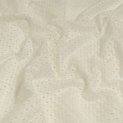 Off White Colour Dyeable Cotton Chikan Embroidered Fabric