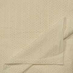 Off White Colour Dyeable Cotton Chikan Embroidered Fabric
