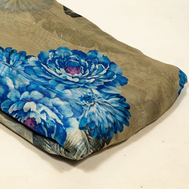 Green Colour Viscose Organza Digital Printed Fabric