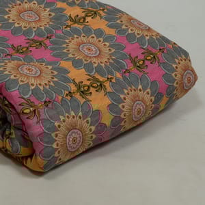 Pink Colour Cotton Leno Floral Digital Printed Fabric