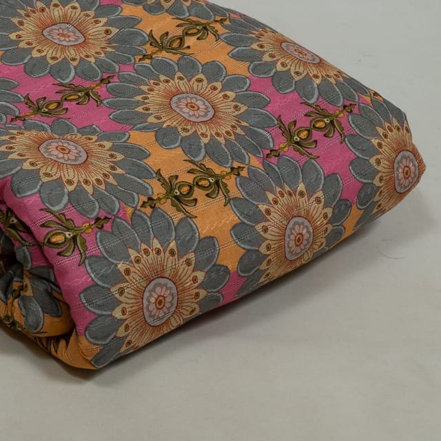 Pink Colour Cotton Leno Floral Digital Printed Fabric