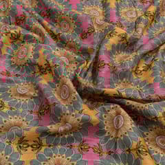 Pink Colour Cotton Leno Floral Digital Printed Fabric