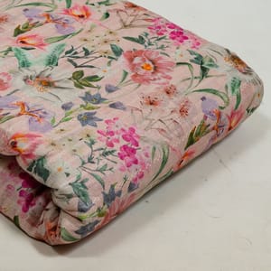 Light Pink Colour Cotton Leno Floral Digital Printed Fabric