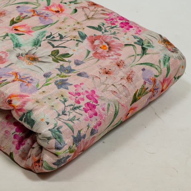 Light Pink Colour Cotton Leno Floral Digital Printed Fabric