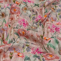 Light Pink Colour Cotton Leno Floral Digital Printed Fabric