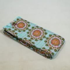 Sky Blue Colour Cotton Leno Floral Digital Printed Fabric