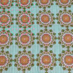 Sky Blue Colour Cotton Leno Floral Digital Printed Fabric