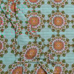 Sky Blue Colour Cotton Leno Floral Digital Printed Fabric