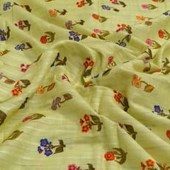 Lemon Colour Cotton Leno Floral Digital Printed Fabric