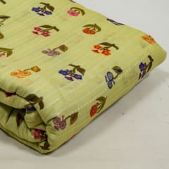 Lemon Colour Cotton Leno Floral Digital Printed Fabric