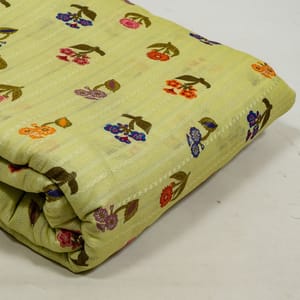 Lemon Colour Cotton Leno Floral Digital Printed Fabric