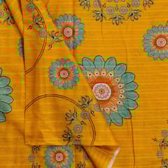 Mustard Colour Cotton Leno Floral Digital Printed Fabric