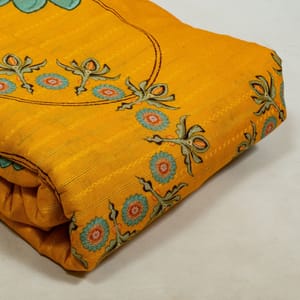 Mustard Colour Cotton Leno Floral Digital Printed Fabric