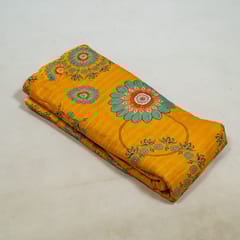 Mustard Colour Cotton Leno Floral Digital Printed Fabric