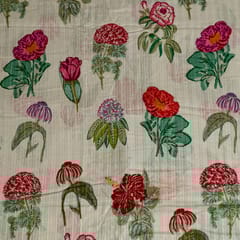 Cream Colour Cotton Leno Floral Digital Printed Fabric