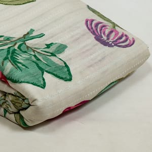 Cream Colour Cotton Leno Floral Digital Printed Fabric