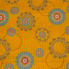 Mustard Colour Cotton Leno Floral Digital Printed Fabric